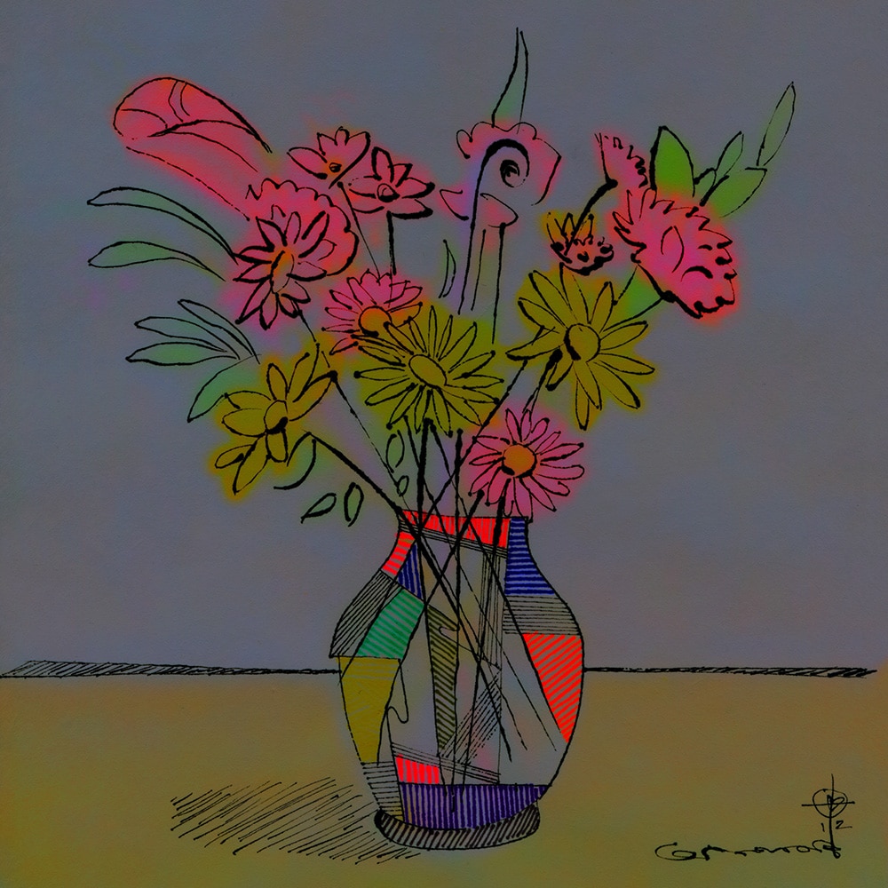 contemporary still life of flowers in vase