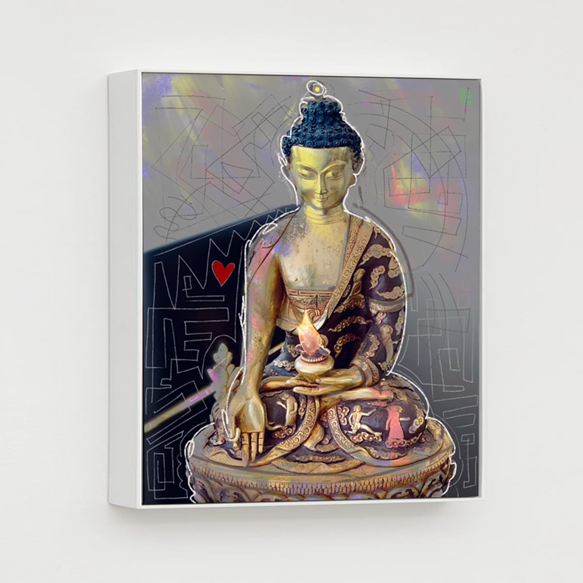 contemporary mixed media portrait of a buddha
